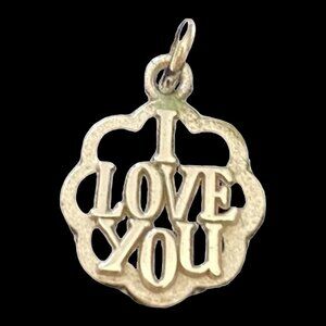 Charm I Love You .5" Wide Scalloped Edges Sterling Silver 925
